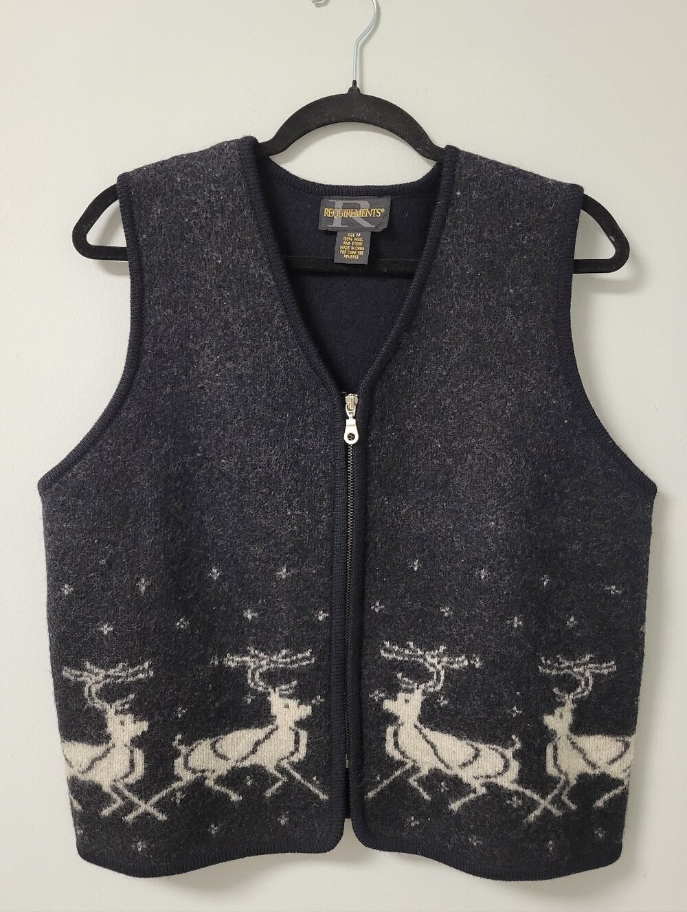 Vintage Requirements Wool Reindeer Nordic Zip Sweater Vest M